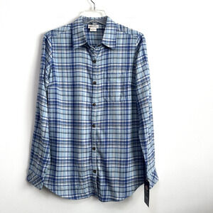 Dickies Womens Flannel Shirt Blouse Small Blue Plaid 100% Cotton Long Sleeve NEW
